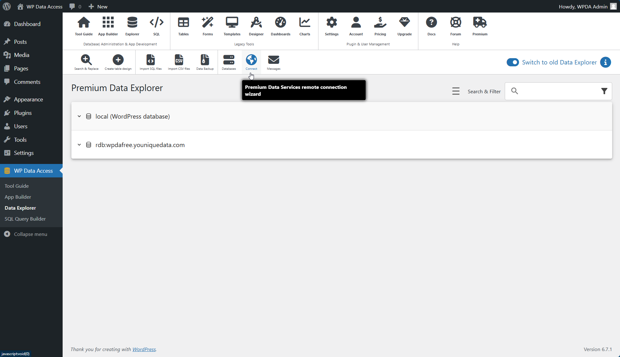 WP Data Access - Premium Data Service - Connect button